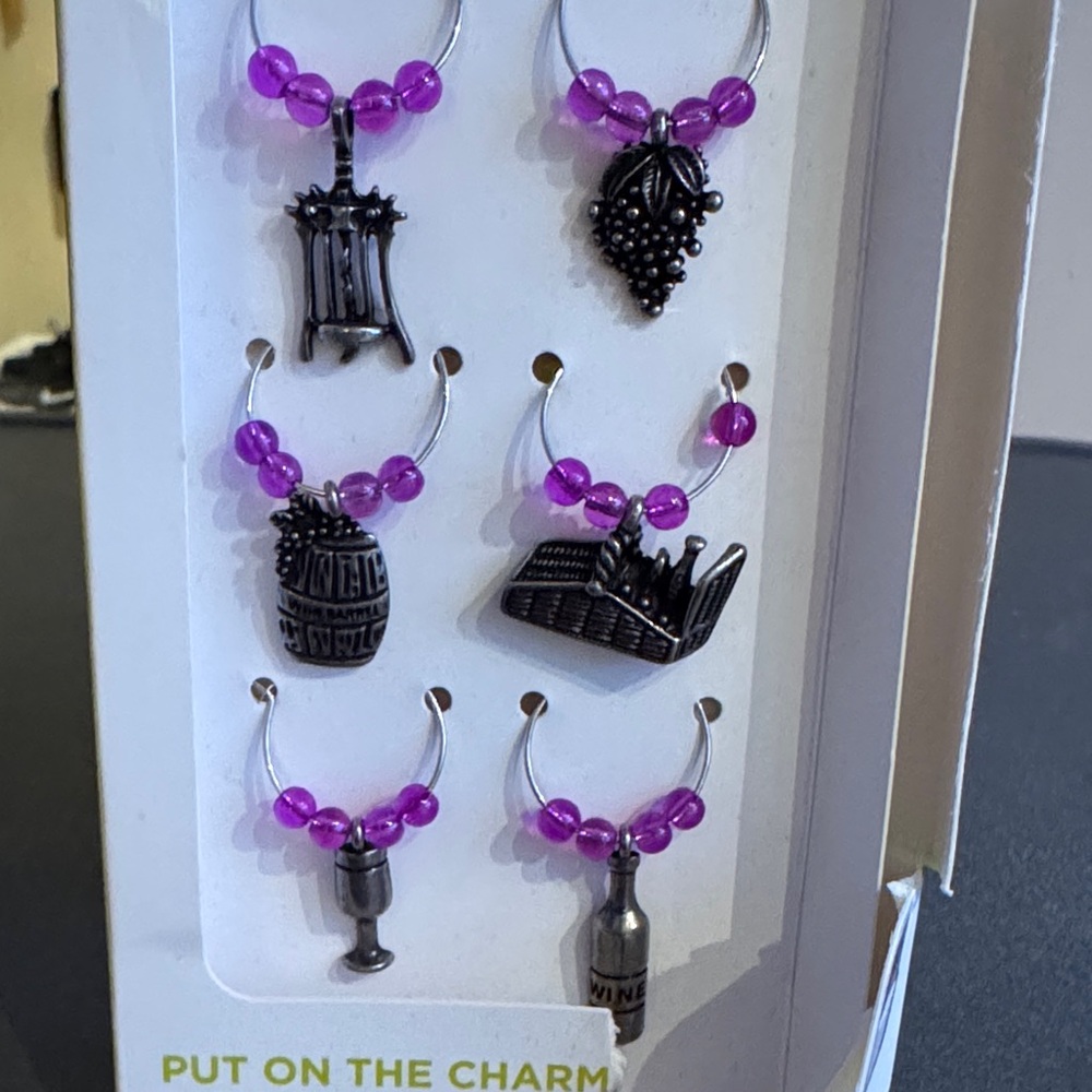 Wine-themed Wine Charms Drink Markers with Purple Beads Wine Lovers Hostess Gift